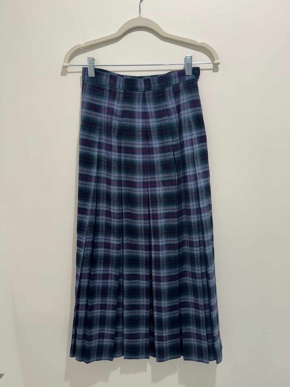Vintage Laura Ashley Made in Great Britain Wool Blend Plaid Pleated Midi Skirt 8